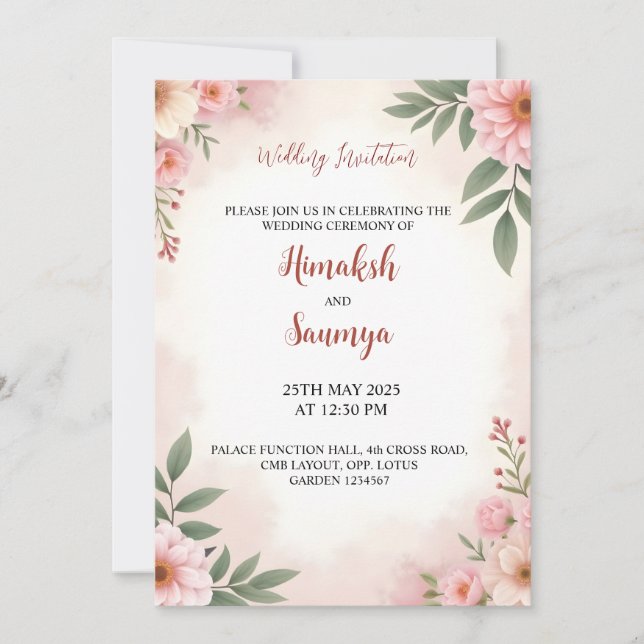 Invitation de mariage aquarelle  (Devant)