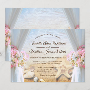 Invitation  de mariage aquarelle avec étoiles de mer et fleur