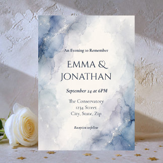 Invitation de mariage aquarelle bleue et argentée