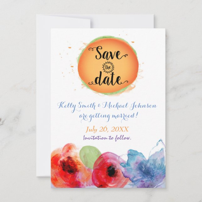 Invitation de mariage aquarelle florale d'été Save (Devant)