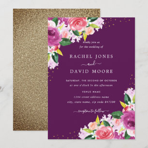 Invitation de mariage aquarelle florale rose or vi