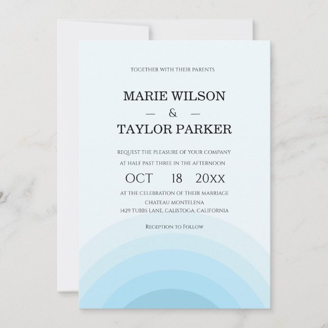 Invitation de mariage arc-en-ciel bleu aquarelle (Devant)