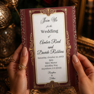 Invitation de mariage Art déco rouge et or