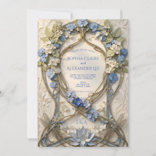 Invitation de mariage Art Nouveau Floral Bleu Pers