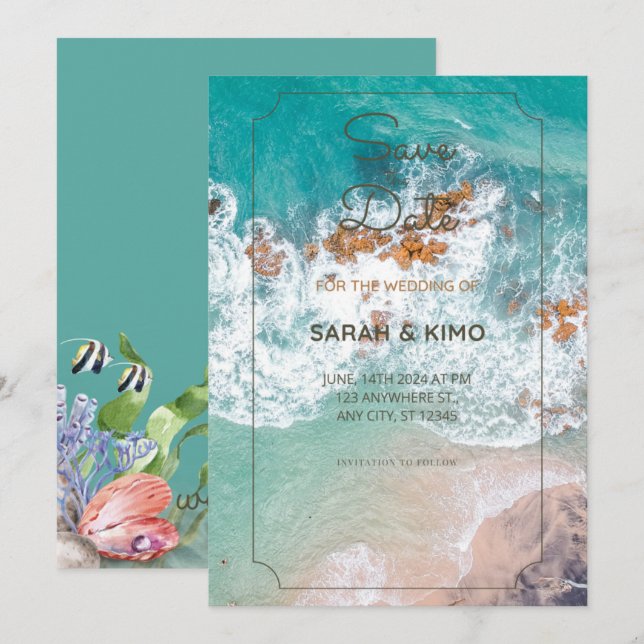 Invitation de mariage au bord de la mer (Devant / Derrière)