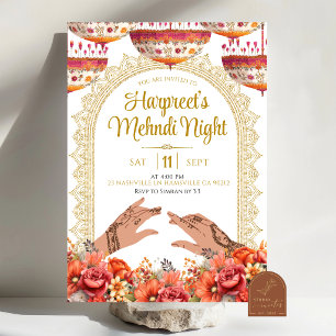 Invitation de mariage au henné floral rose Marygol