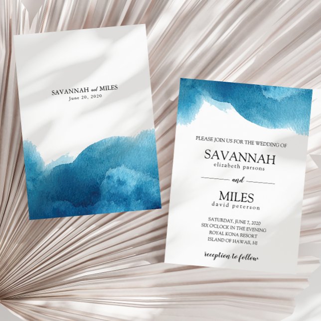 Invitation de mariage au lavis bleu aquarelle (Créateur téléchargé)