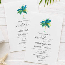 Invitation de mariage au palmier à l'aquarelle