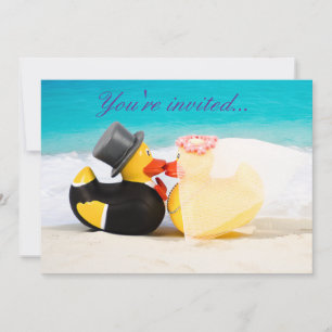 Invitation de mariage aux canards sur la plage - M