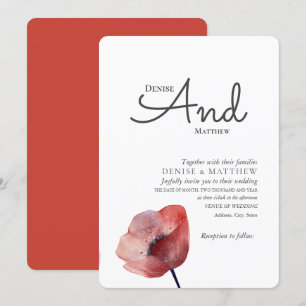 Invitation de mariage aux coquelicots en papier de