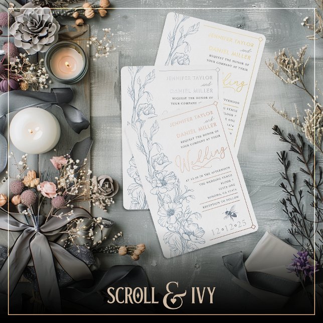 Invitation de mariage aux fleurs sauvages Art Déco (Créateur téléchargé)