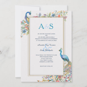 Invitation de mariage aux paons