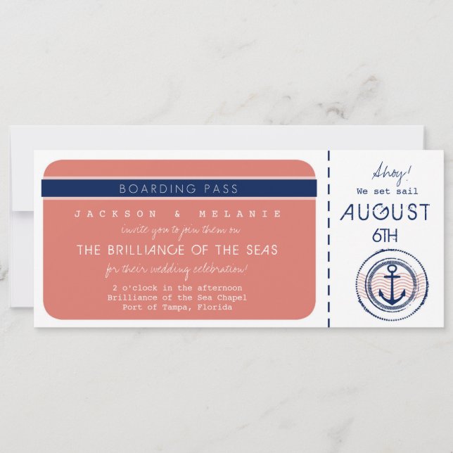 Invitation de mariage avec carte d'embarquement po (Devant)