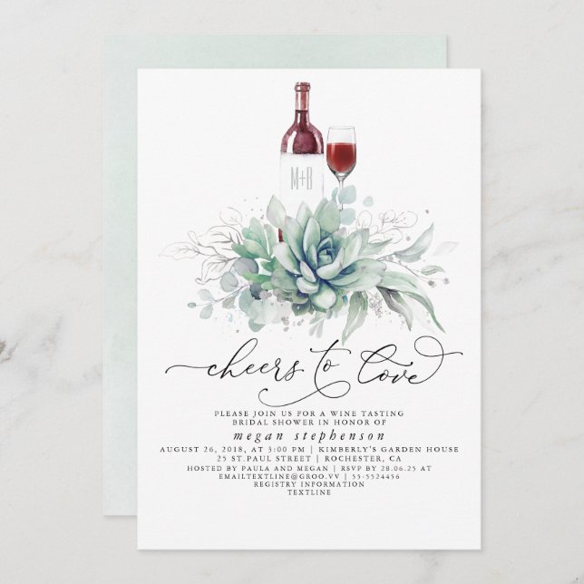 Invitation de mariage avec des plantes grasses pou (Devant / Derrière)