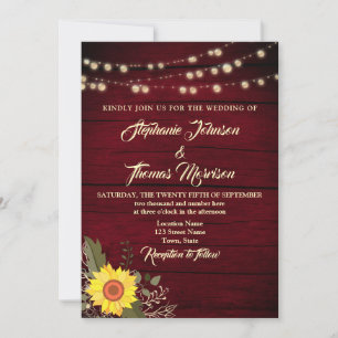 Invitation de mariage avec guirlande de tournesols