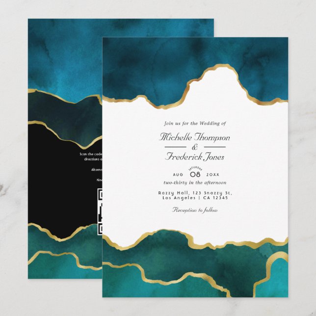Invitation de mariage avec QR code en pierre d'aga (Devant / Derrière)