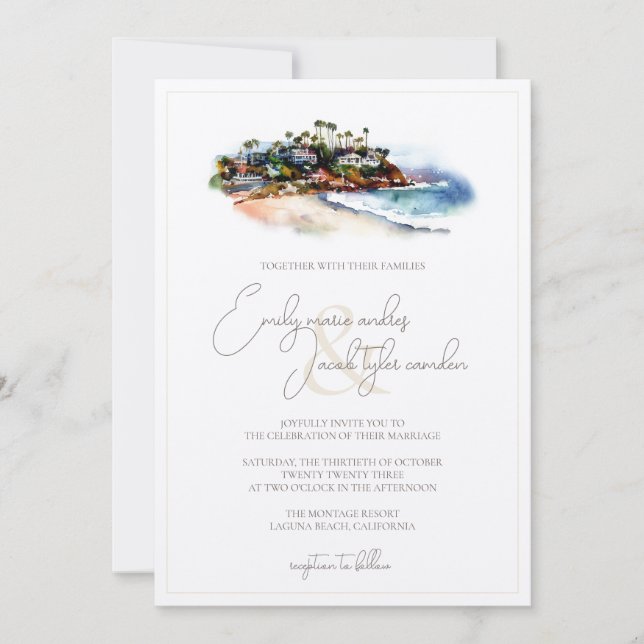 Invitation de mariage - Beach Coast en aquarelle (Devant)