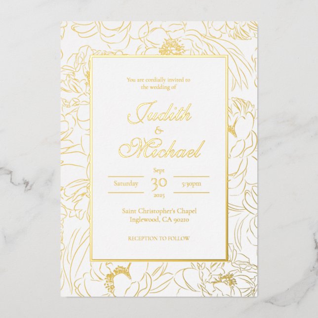 Invitation de Mariage blanc or chic (Recto)