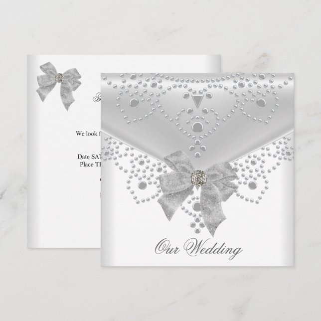 Invitation de mariage blanche avec superposition a (Devant / Derrière)