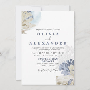Invitation de mariage bleu coquillage de plage
