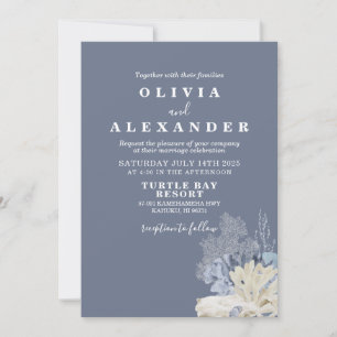 Invitation de mariage bleu coquillage de plage