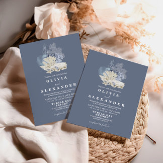 Invitation de mariage bleu coquillage de plage