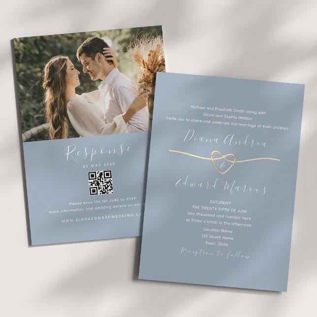 Invitation de mariage bleu Dusty avec code QR (Créateur téléchargé)