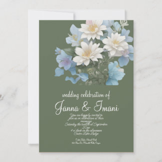 invitation de mariage bleu marine floral pastel