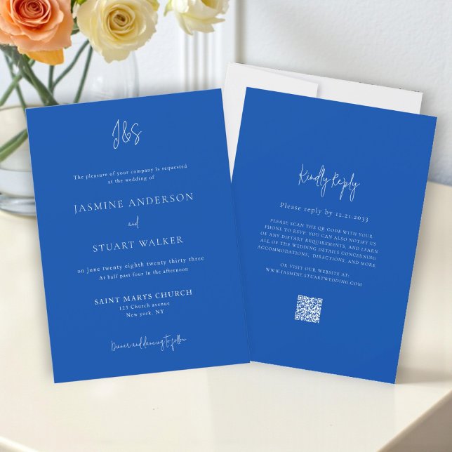 Invitation de mariage bleu minimaliste avec lien d (Créateur téléchargé)