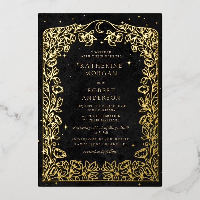 Invitation de mariage bleu minuit céleste étoiles  (Recto)