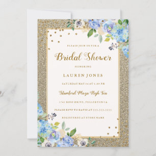 Invitation de mariage Blue Gold floral Sparkle Bri