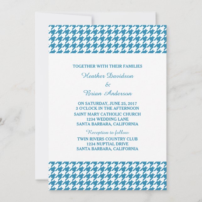 Invitation de mariage Blue Houndstooth (Devant)