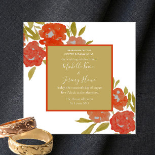 Invitation de mariage bohème floral rouge orange o