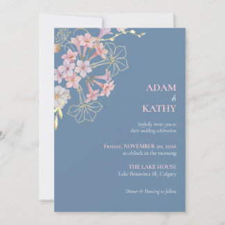 Invitation de mariage bohème Navy Blue Pink Salver