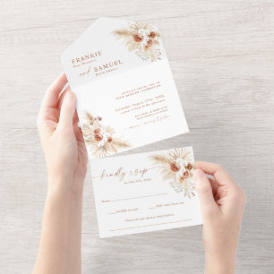 Invitation de mariage Boho Terracotta Pampas Gra