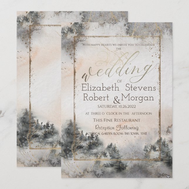 Invitation de mariage bois forêt arbre   (Devant / Derrière)