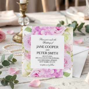 Invitation de mariage bon marché avec fleurs roses