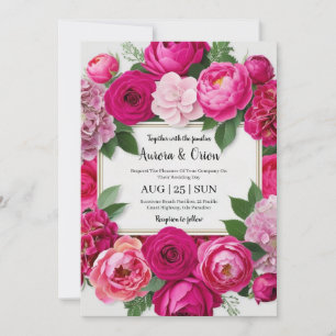 invitation de mariage botanique à fleurs roses cha
