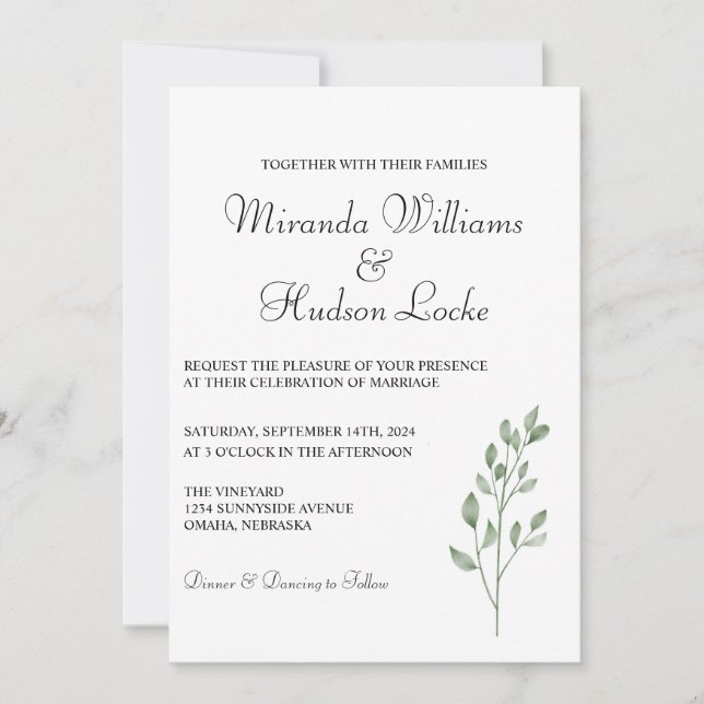 Invitation de mariage botanique avec code QR et ph (Devant)