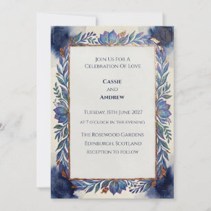 Invitation de mariage botanique bleu écossais