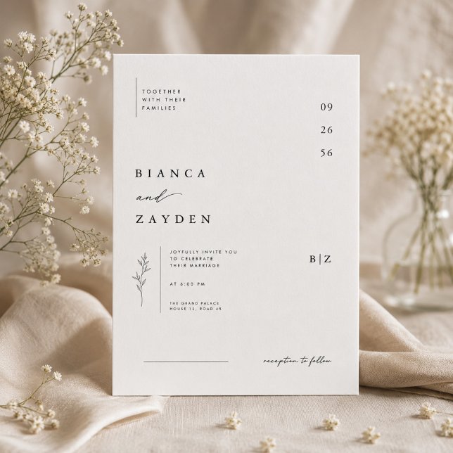 Invitation de mariage botanique minimaliste. (Créateur téléchargé)