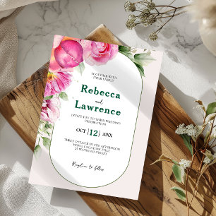 Invitation de mariage botanique rose vif élégant