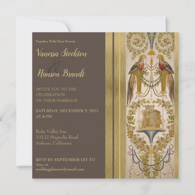Invitation de mariage brodée élégante vintage (Devant)