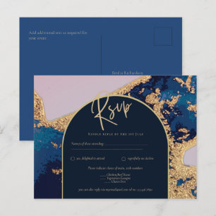 Invitation de mariage Budget Agate Bleu Or Code QR