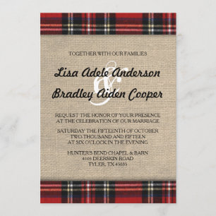 Invitation de Mariage campagnard Rustique Plaid Bu