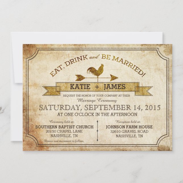 Invitation de Mariage campagnard rustique vintage  (Devant)