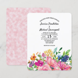 Invitation de mariage carré floral aquarelle color