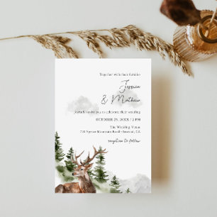 Invitation de mariage Cerf Forêt Montagne