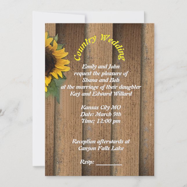 Invitation de mariage champêtre avec art de la mar (Devant)