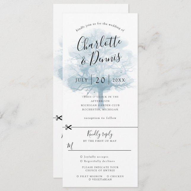 Invitation de mariage chêne bleu avec carte-répons (Devant / Derrière)